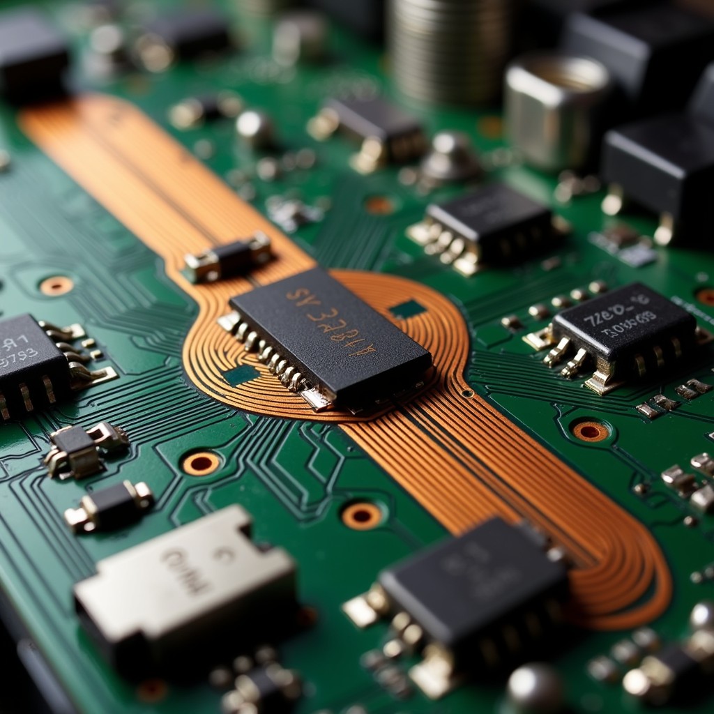 Intricate circuit design with glowing traces