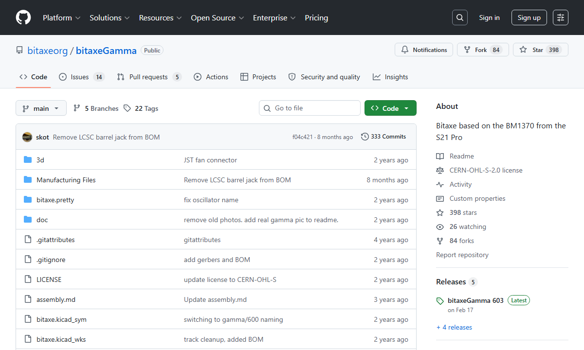 bitaxeGamma GitHub repository preview